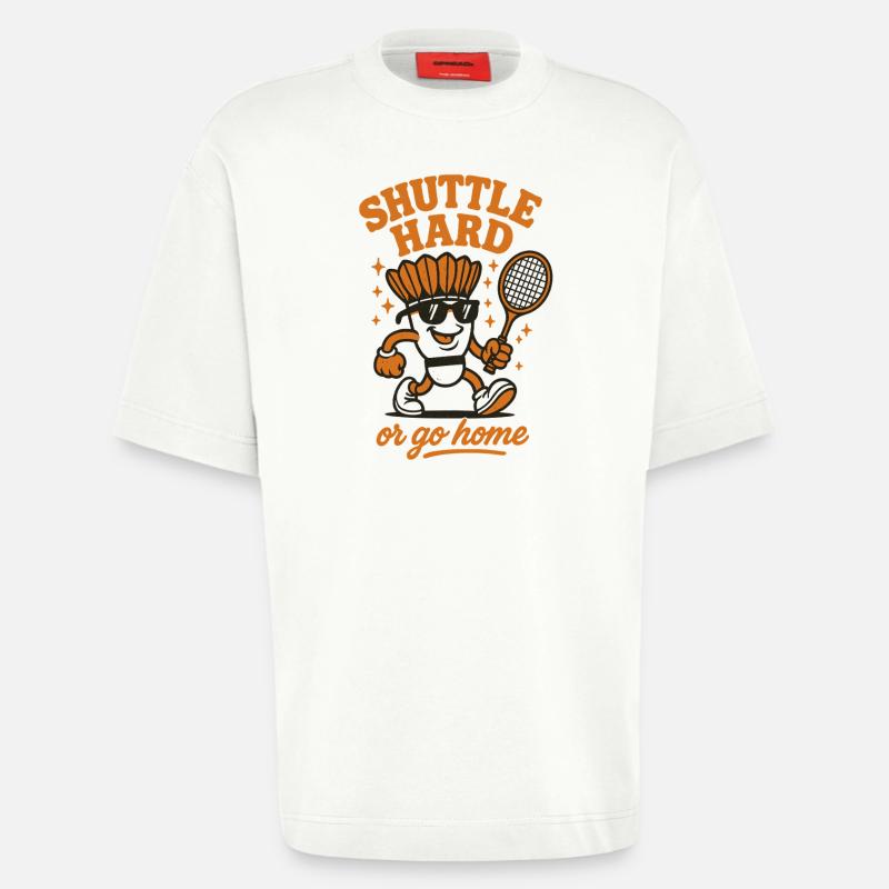 Navette Difficile | Motivation du badminton - T-shirt bio épais oversize fabriqué en UE - OFF WHITE