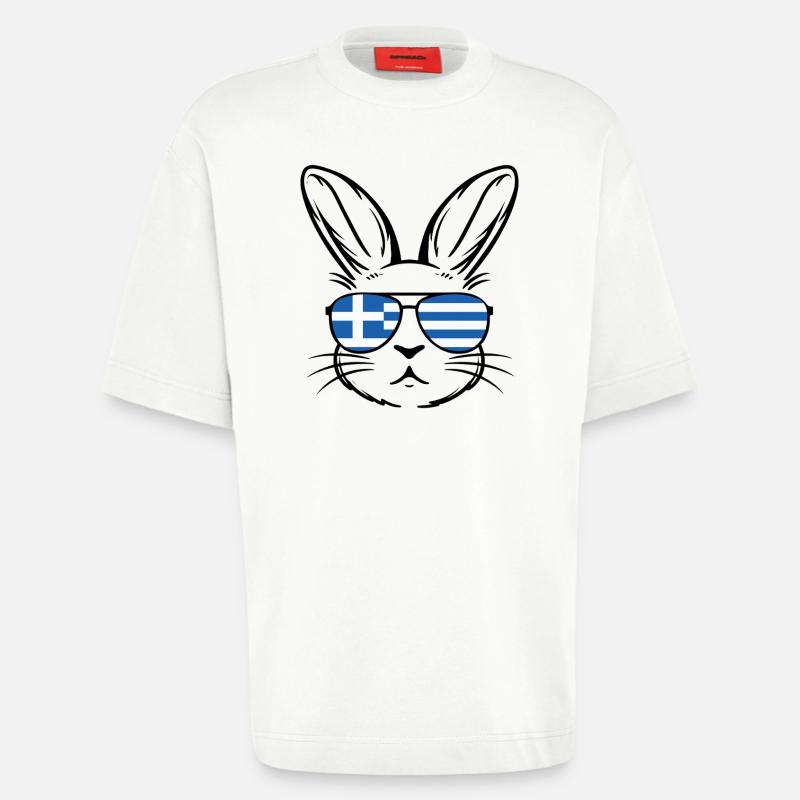 Greek Easter Greek Flag Easter Bunny - Heavyweight T-Shirt - made by SPREAD  - OFF WHITE