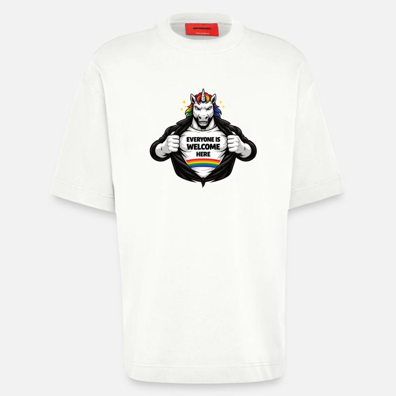 Design de déclaration arc-en-ciel Diversité & Respect - T-shirt bio épais oversize fabriqué en UE - OFF WHITE