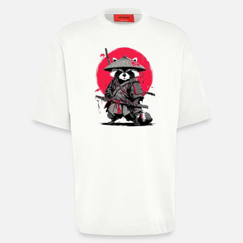 Waschbär-Samurai unter Crimson Moon - Heavyweight T-Shirt - made by SPREAD - OFF WHITE