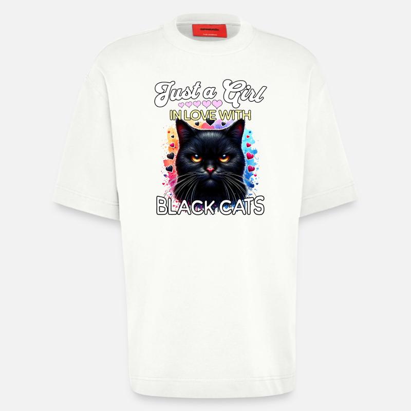 Schwarze Katze Mädchen - Heavyweight T-Shirt - made by SPREAD - OFF WHITE