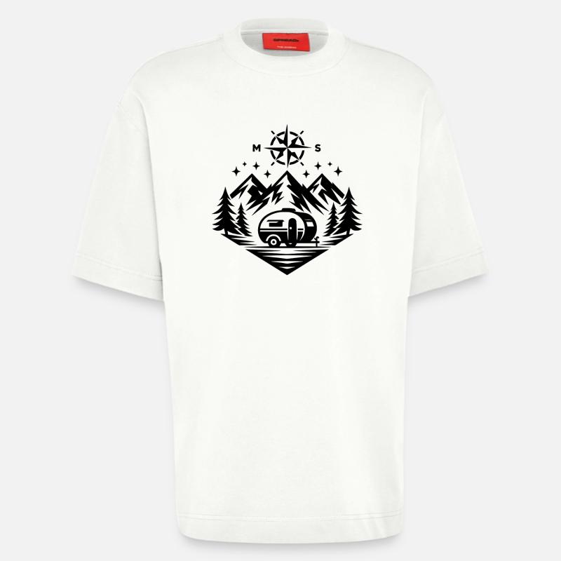 Camping Compass Mountains - Heavyweight T-Shirt - made by SPREAD  - OFF WHITE