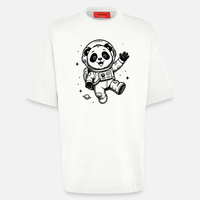 Astronaute Panda : Aventure spatiale - T-shirt bio épais oversize fabriqué en UE - OFF WHITE