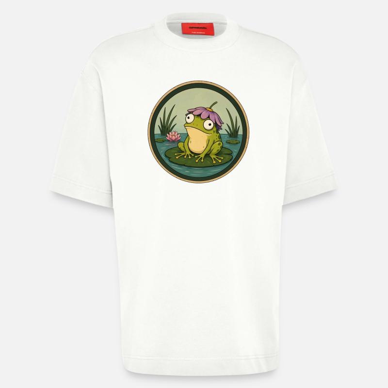 Grenouille de rivière sur nénuphar - T-shirt bio épais oversize fabriqué en UE - OFF WHITE