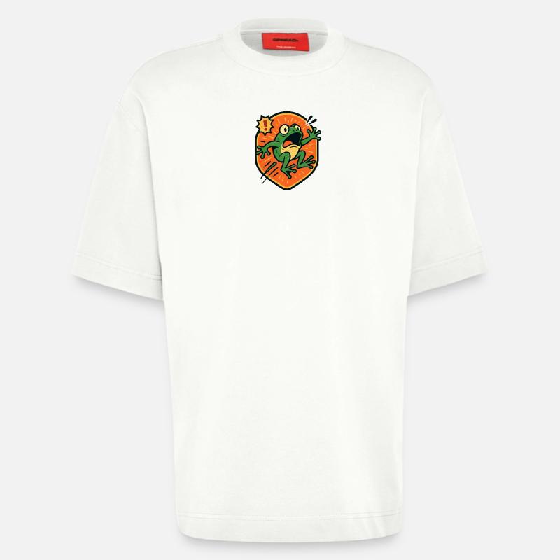 Badge Panic Frog - T-shirt bio épais oversize fabriqué en UE - OFF WHITE