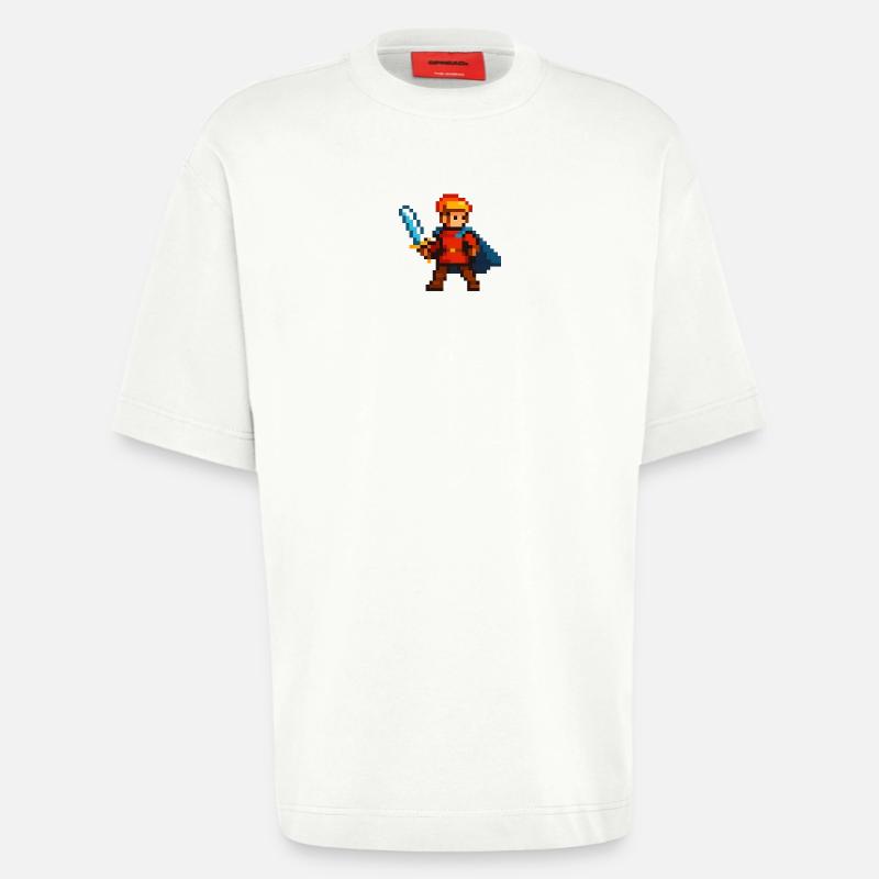 Chevalier Pixel avec épée et cape - T-shirt bio épais oversize fabriqué en UE - OFF WHITE
