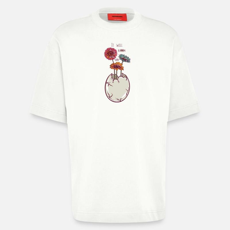 Blooming egg - eggshell - flowers - Heavyweight T-Shirt - made by SPREAD  - OFF WHITE