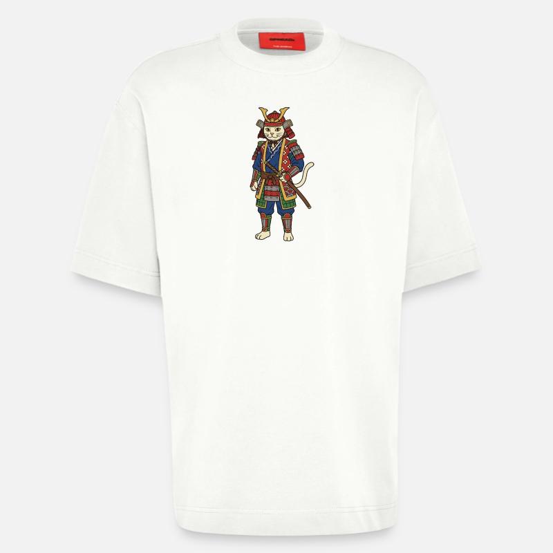 Samouraï chat - T-shirt bio épais oversize fabriqué en UE - OFF WHITE