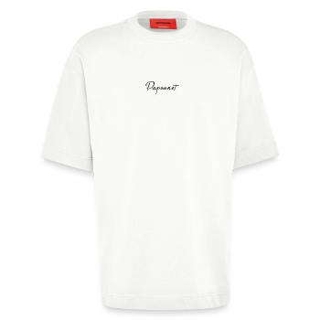 FÊTE DES PÈRES. BONNE FÊTE PAPA. PAPA. BONNE FÊTE - T-shirt bio épais oversize fabriqué en UE - OFF WHITE - Devant - Fiona (171cm)
