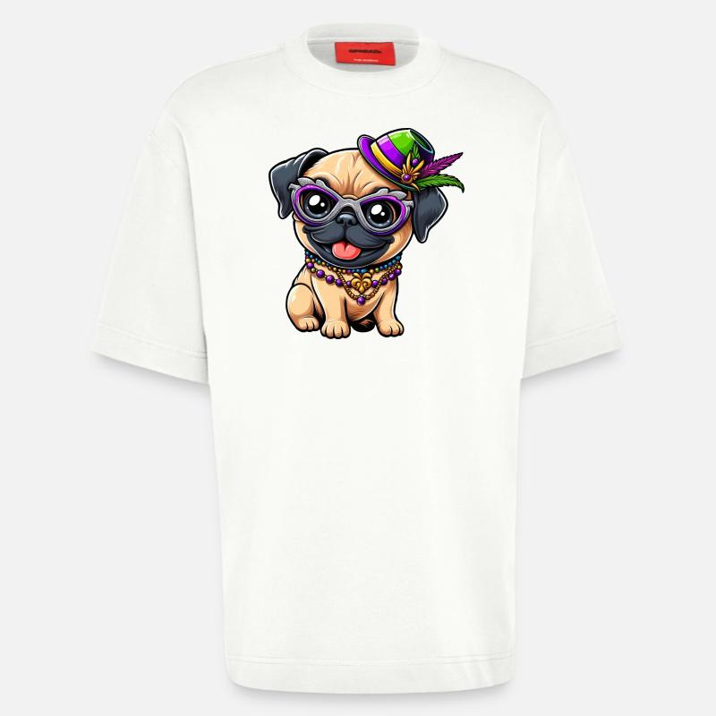 Mardi Gras Pug Comic Style - Heavyweight T-Shirt - made by SPREAD  - OFF WHITE