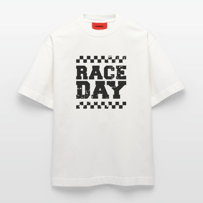 Jour de course drapeau à damier voiture de course formule icône de course T-shirt bio épais oversize fabriqué en UE