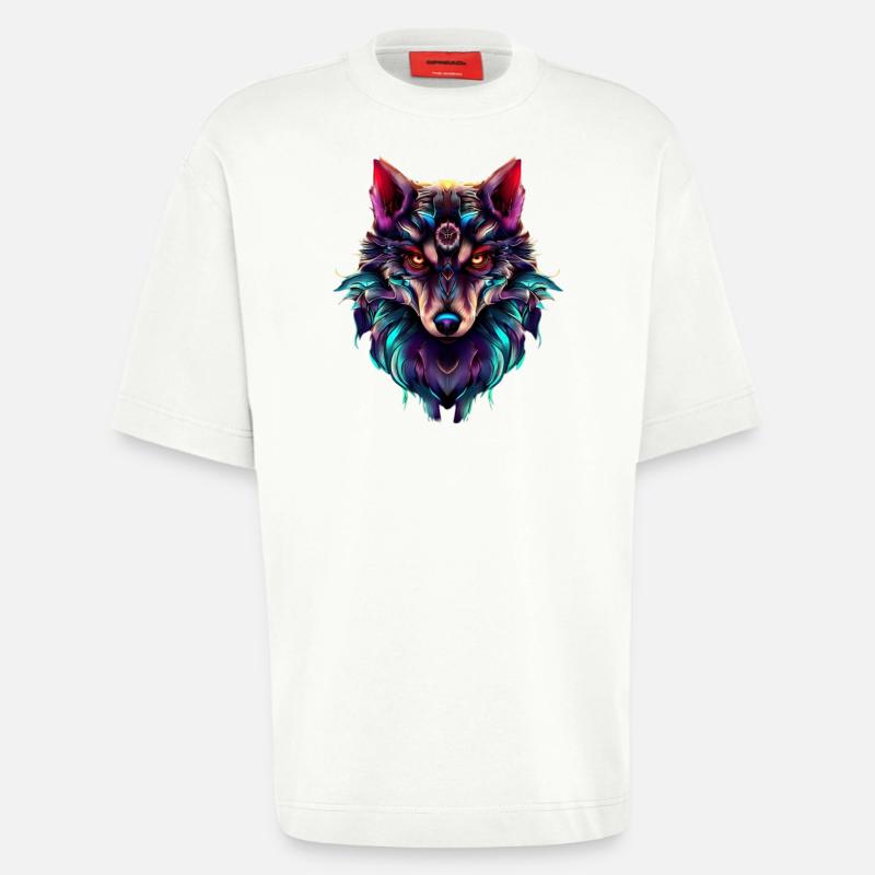 Wolf’s Head Synthwave Wolf - T-shirt bio épais oversize fabriqué en UE - OFF WHITE