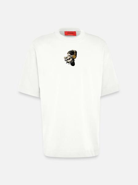Headphone Skull with Flower - Heavyweight T-Shirt - made by SPREAD - OFF WHITE