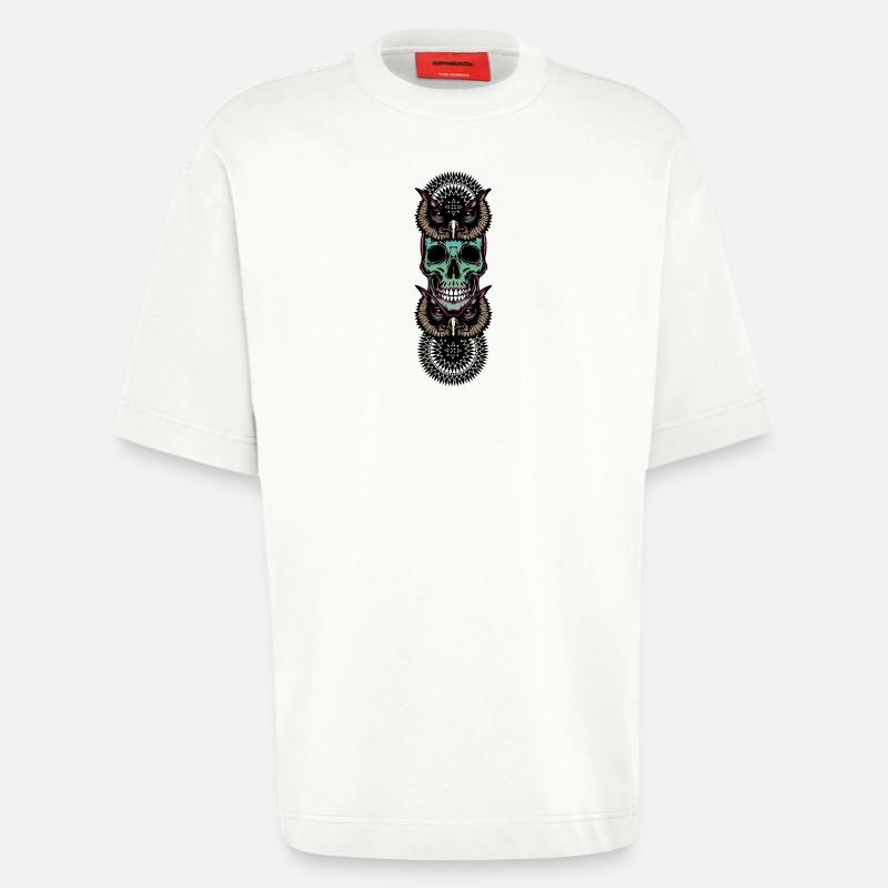 Totenkopf mit Eule - Heavyweight T-Shirt - made by SPREAD  - OFF WHITE