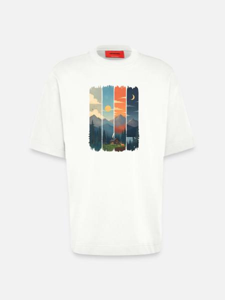 Horizons in four mountain panels - Heavyweight T-Shirt - made by SPREAD  - OFF WHITE