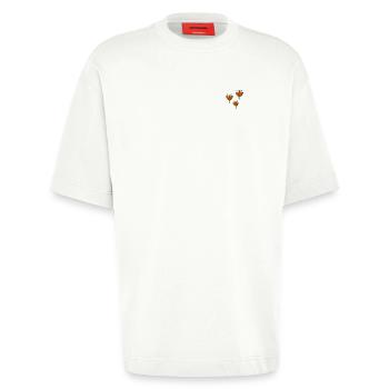 Tulipes brodées - T-shirt bio épais oversize fabriqué en UE - OFF WHITE - Devant - Fiona (171cm)