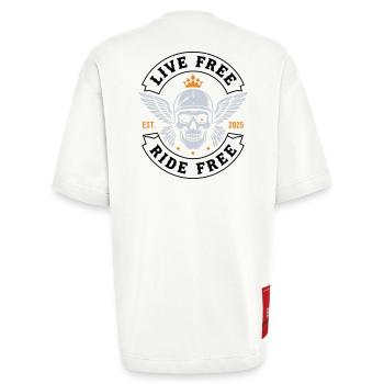 Live Free Ride Free – Skull Biker - Heavyweight T-Shirt - made by SPREAD  - OFF WHITE - Back - Fiona (171cm)