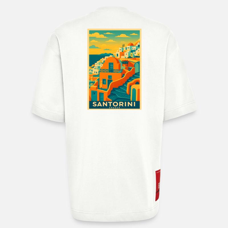 Santorin Grèce – Architecture insulaire - T-shirt bio épais oversize fabriqué en UE - OFF WHITE