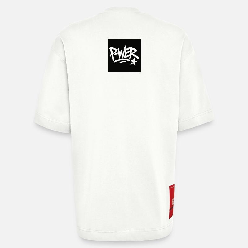 Graffiti Style Power Text Design - T-shirt bio épais oversize fabriqué en UE - OFF WHITE