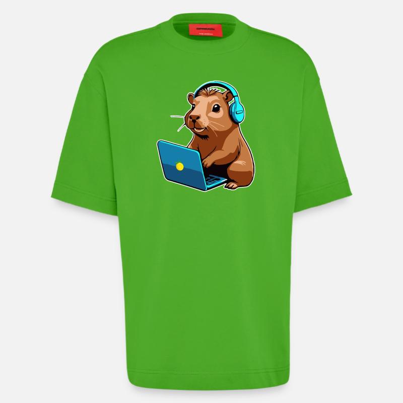 Capybara Programmierer Coder Computer - Heavyweight T-Shirt - made by SPREAD  - Apple Neon