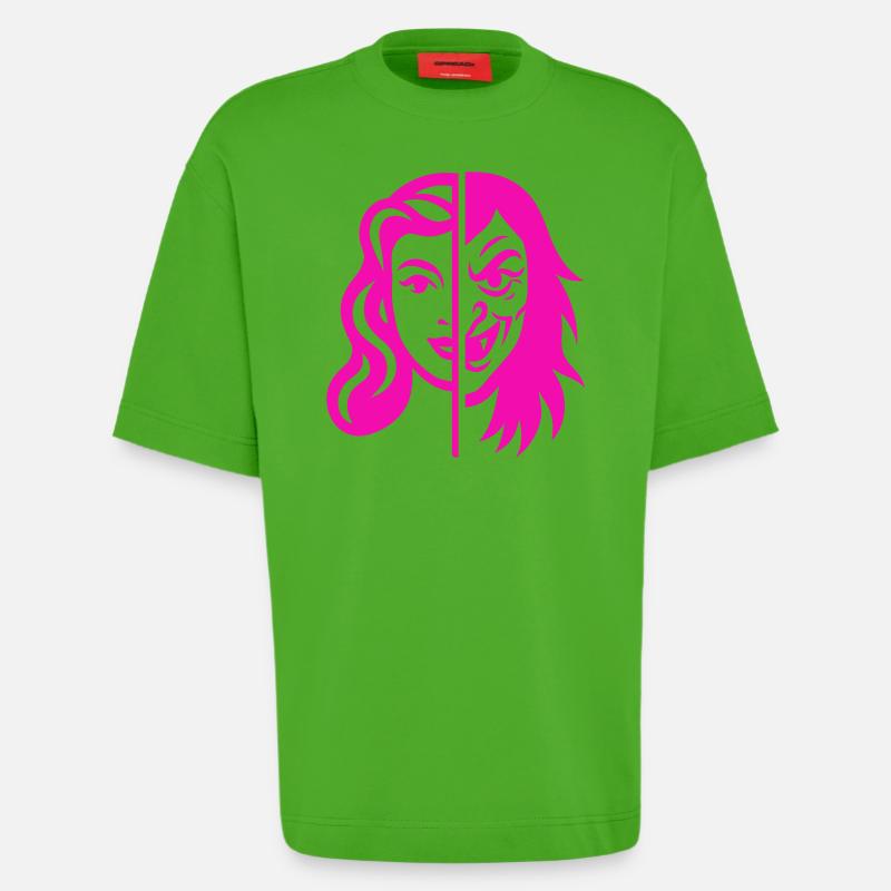 Split Face Kontrast - Heavyweight T-Shirt - made by SPREAD  - Apple Neon