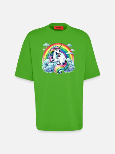Regenbogen-Einhorn auf Wolken - Heavyweight T-Shirt - made by SPREAD - Apple Neon