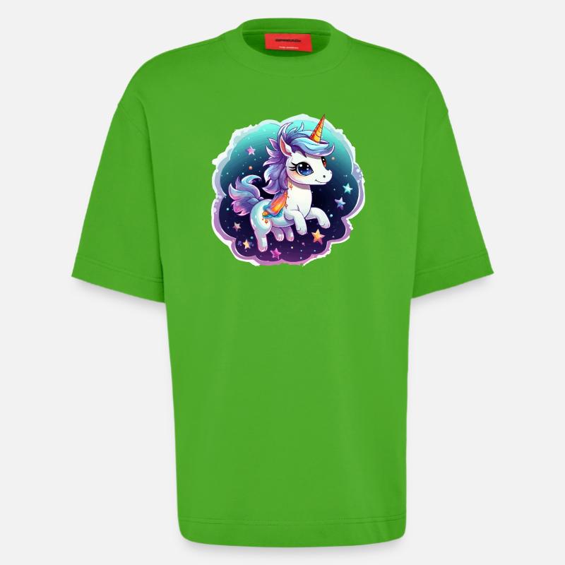 Kosmisches Einhorn mit Schal - Heavyweight T-Shirt - made by SPREAD  - Apple Neon
