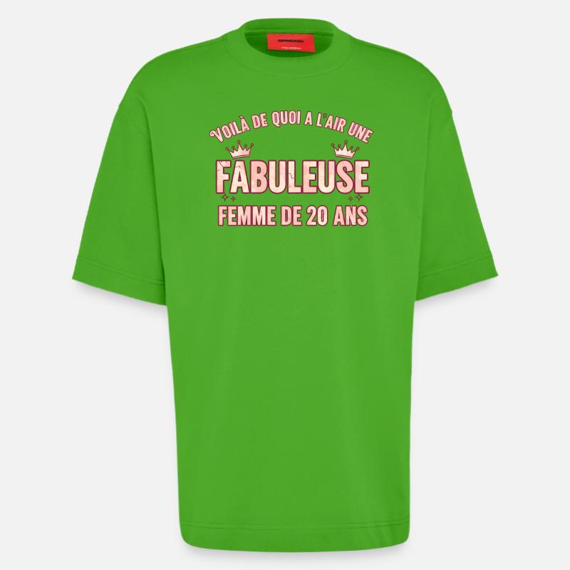 Fabuleuse 20 ans Reine du style - T-shirt bio épais oversize fabriqué en UE - Apple Neon