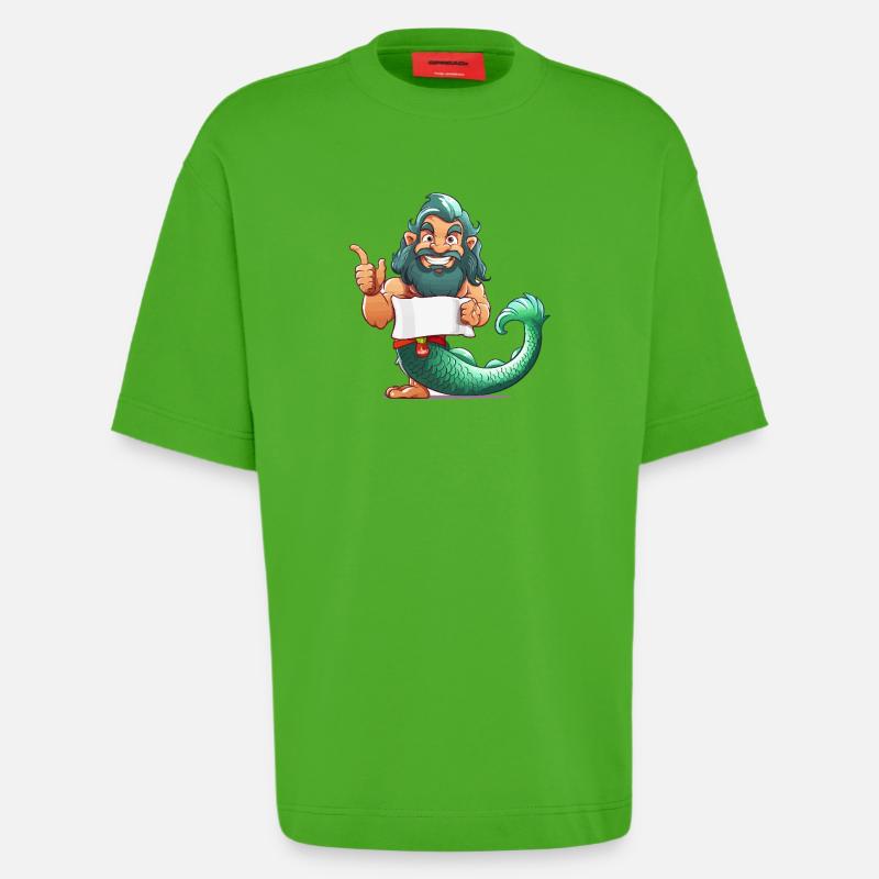 Meerheld mit Bart und Flosse - Heavyweight T-Shirt - made by SPREAD  - Apple Neon