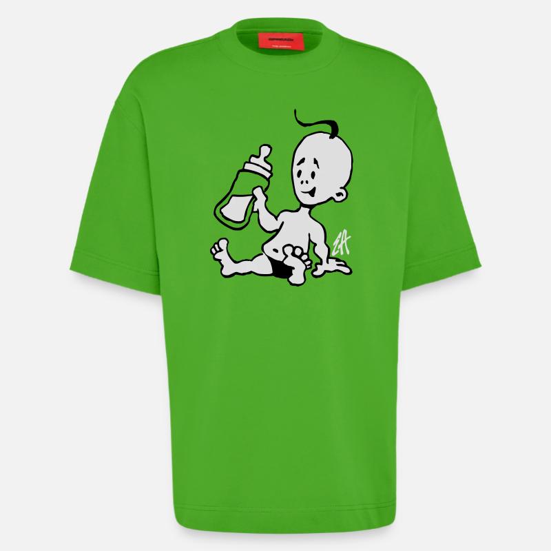 Baby mit einer Milchflasche - Heavyweight T-Shirt - made by SPREAD  - Apple Neon