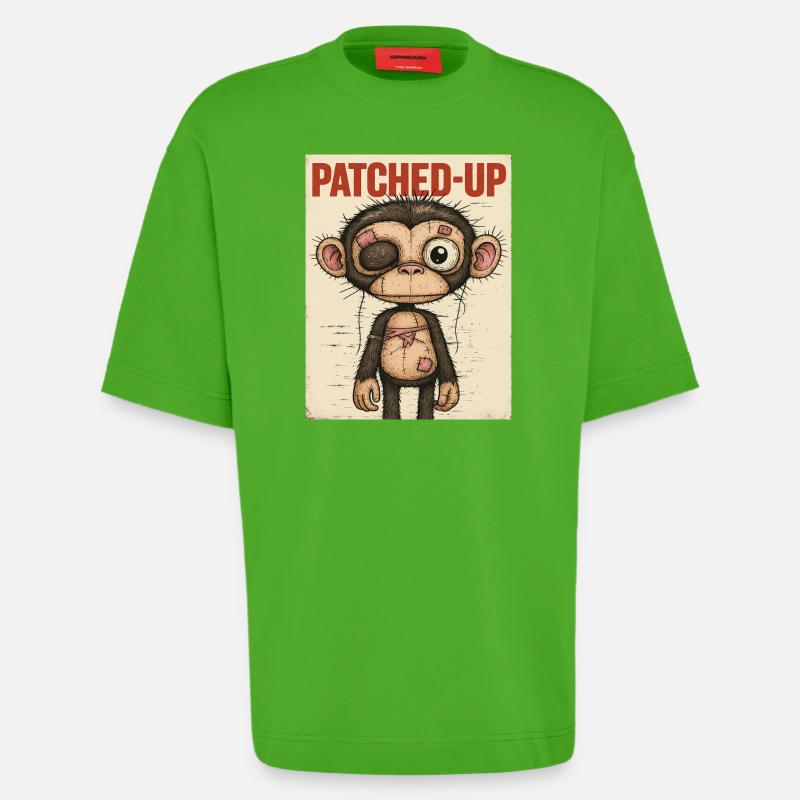 Patchwork Affe: Gepatcht und Tapfer - Heavyweight T-Shirt - made by SPREAD - Apple Neon
