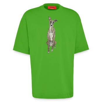 Windhund Greyhound Hundeliebe Hundesport Doglove - Heavyweight T-Shirt - made by SPREAD  - Apple Neon - Vorne - Fiona (171cm)