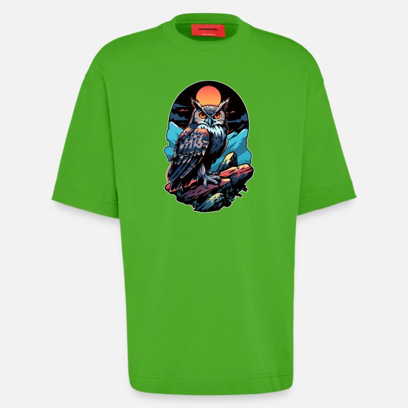 Großer Eule Uhu bei Mondschein - Heavyweight T-Shirt - made by SPREAD  - Apple Neon