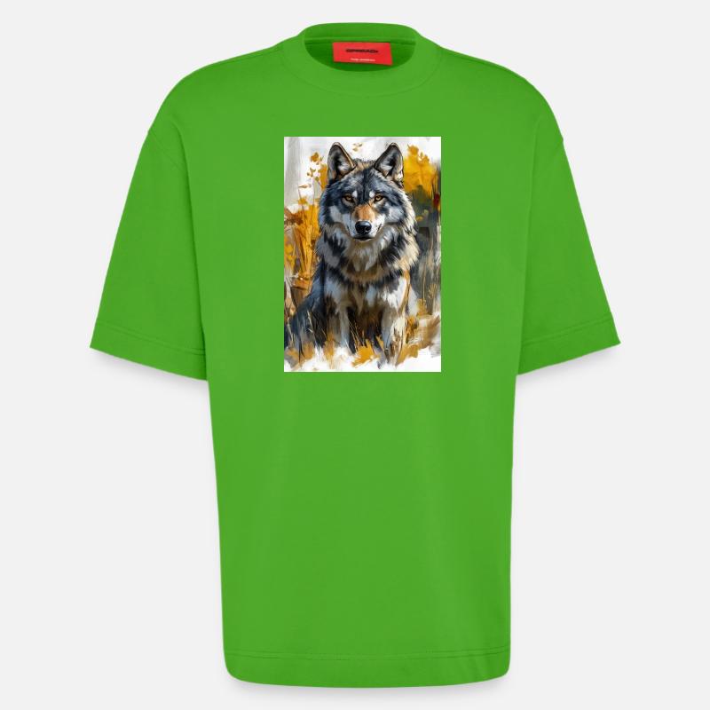 Illustration eines Wolfes - Heavyweight T-Shirt - made by SPREAD  - Apple Neon