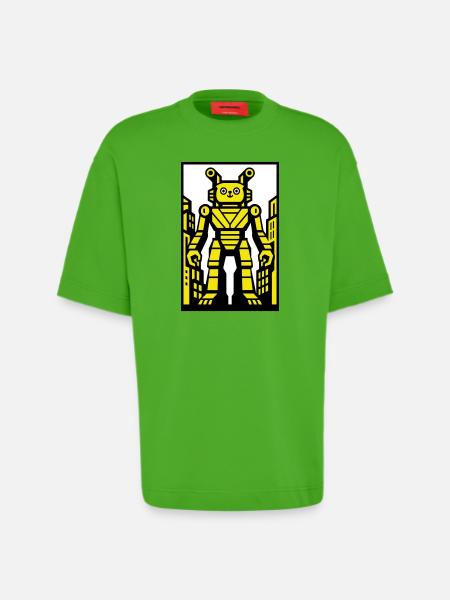 Cat Robot in Stadtlandschaft - Heavyweight T-Shirt - made by SPREAD - Apple Neon