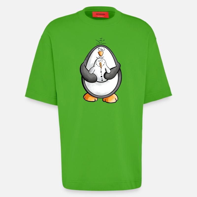 Pinguin und Schneemann sind beste Freunde - Heavyweight T-Shirt - made by SPREAD  - Apple Neon