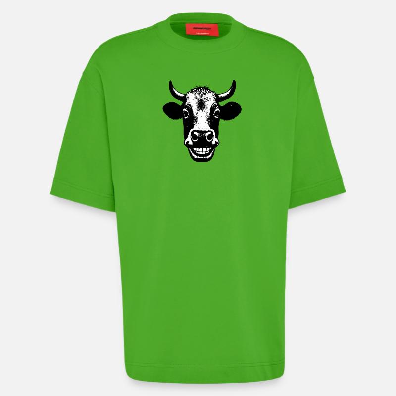 Grinning Cow - Heavyweight T-Shirt - made by SPREAD  - Apple Neon