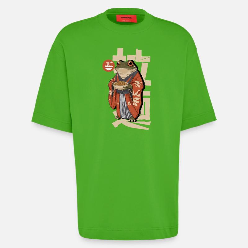 Des grenouilles mangeant des ramen - T-shirt bio épais oversize fabriqué en UE - Apple Neon