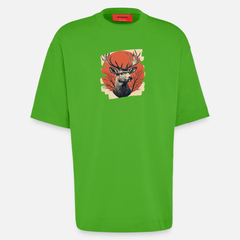 Hirsch mit Geweih - Heavyweight T-Shirt - made by SPREAD  - Apple Neon