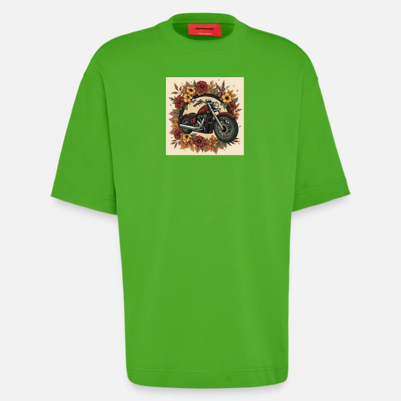 Roue de fleurs d’impression en bloc - T-shirt bio épais oversize fabriqué en UE - Apple Neon