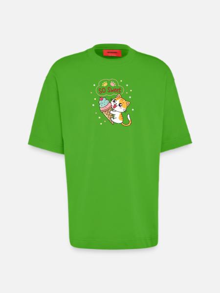 Chat gourmand avec glace pastel - Heavyweight T-Shirt - made by SPREAD  - Apple Neon