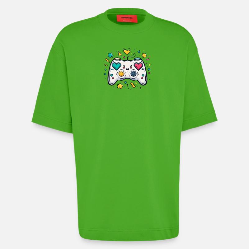 Conception de jeu Heart Controller Neon - T-shirt bio épais oversize fabriqué en UE - Apple Neon