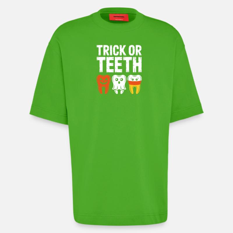 Trick oder Teeth Halloween-Trio - Heavyweight T-Shirt - made by SPREAD  - Apple Neon