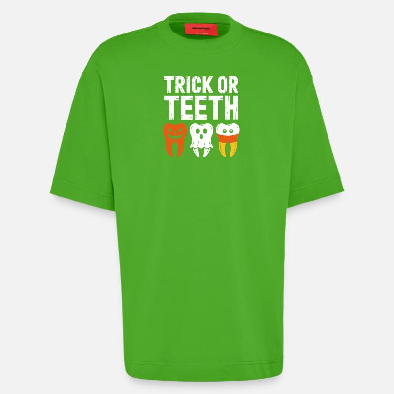 Trick oder Teeth Halloween-T-Shirt - Heavyweight T-Shirt - made by SPREAD  - Apple Neon