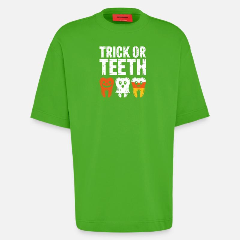 Trick oder Teeth Halloween-T-Shirt - Heavyweight T-Shirt - made by SPREAD  - Apple Neon