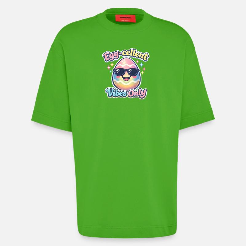 Egg Cellent Vibes Only Easter Easter Egg - Heavyweight T-Shirt - made by SPREAD  - Apple Neon