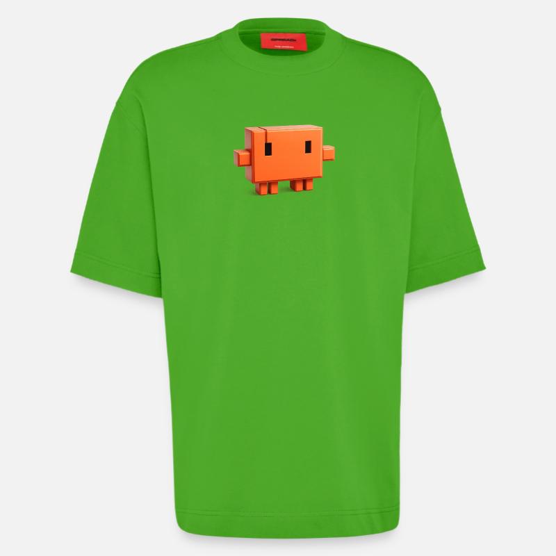 Claude Code Pixel 3D Mascot Cute Dev Naklejka - Ekologiczna koszulka oversize z grubego materiału wyprodukowana w UE - Apple Neon