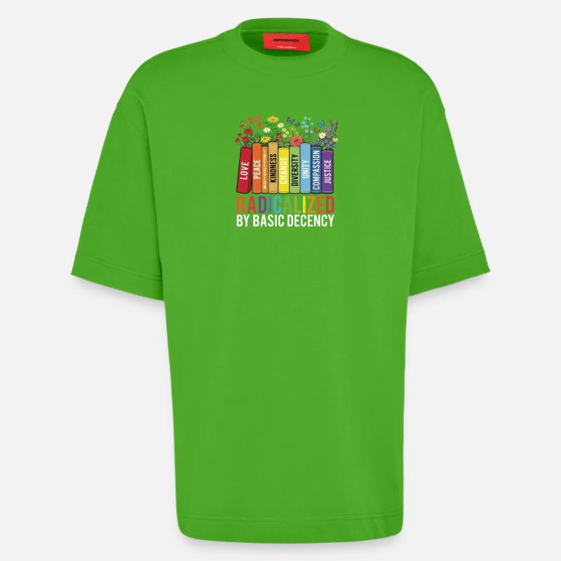 Radicalized Basic Decency Kindness Equality  - Heavyweight T-Shirt - made by SPREAD  - Apple Neon