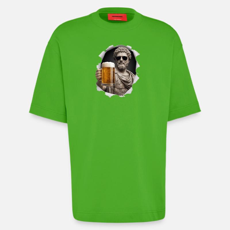 Marcus Aurelius mit Sonnenbrille und Bier - Heavyweight T-Shirt - made by SPREAD  - Apple Neon