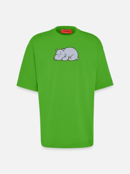 Sleeping Hippopotamus Tired Lazy Vector - Heavyweight T-Shirt - made by SPREAD  - Apple Neon